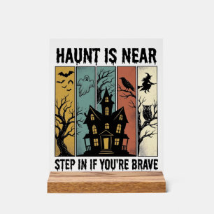Panneau En Acrylique Maison Hantée Halloween Gravure Vintage Épouvantab
