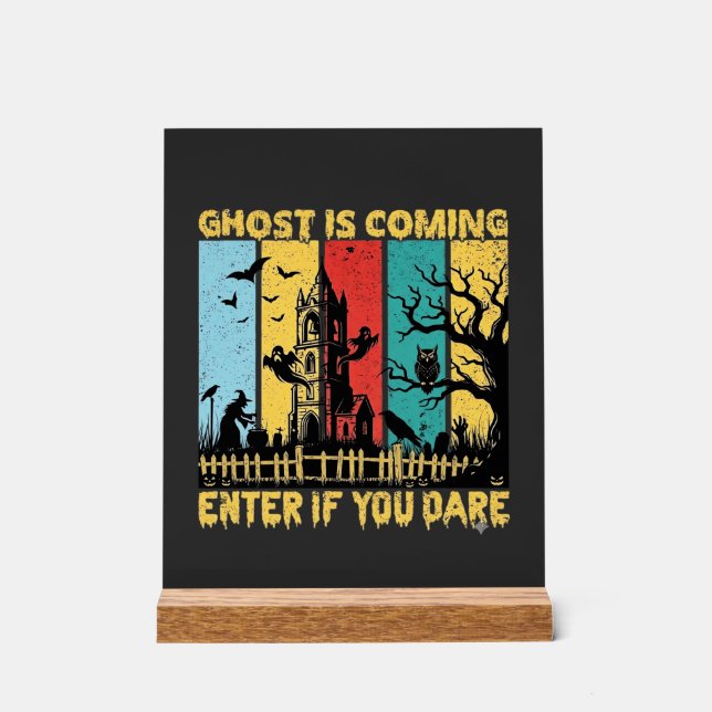 Panneau En Acrylique Maison Hantée Halloween Sorcière Chouette Arrivée  (Recto)