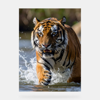 Panneau En Acrylique Majestueux tigre courant à travers l'eau