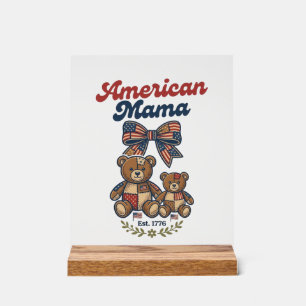 Panneau En Acrylique Mama Américaine Ours Patriote Patchwork Vector Des