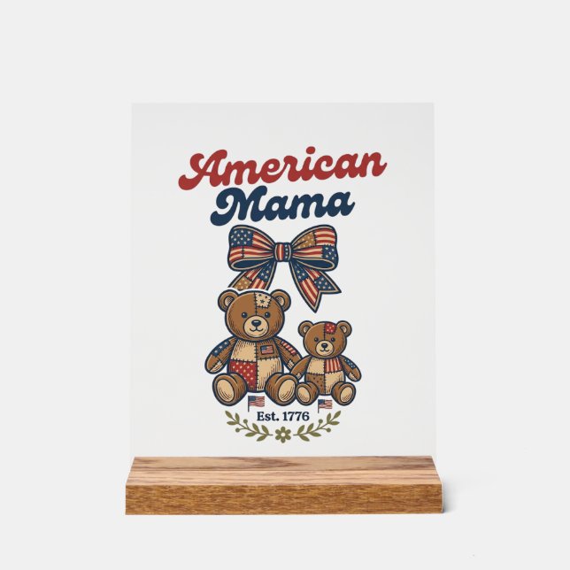 Panneau En Acrylique Mama Américaine Ours Patriote Patchwork Vector Des (Recto)