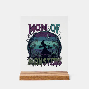 Panneau En Acrylique Maman Monstres Halloween Sorcière Lune Citrouilles