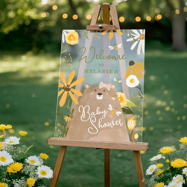 Panneau En Acrylique Maman Ours Doux Miel Abeille Bébé Fille Douche Bie (Mama Bear Sweet Honey Bee Baby Girl Shower Welcome Acrylic Sign)