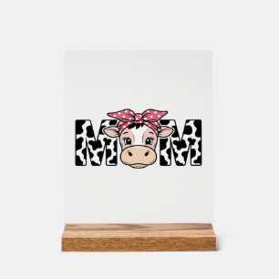 Panneau En Acrylique Maman Vache Mignonne Nœud Conception Graphique_1
