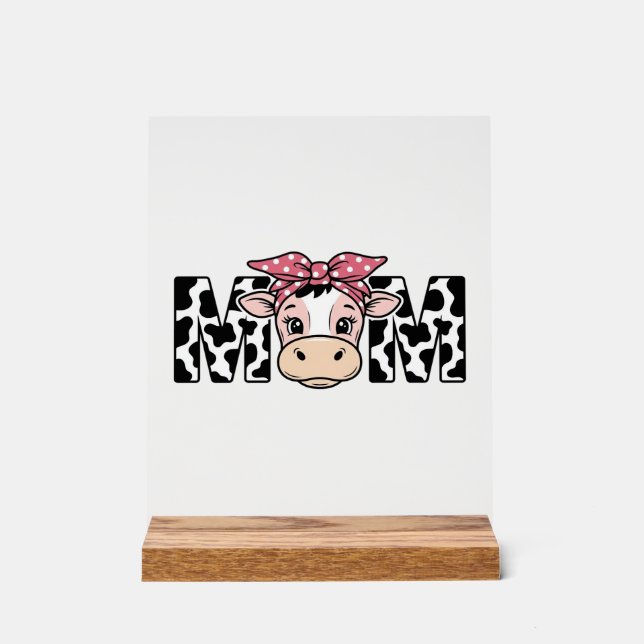 Panneau En Acrylique Maman Vache Mignonne Nœud Conception Graphique_1 (Recto)