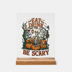 Panneau En Acrylique Manger Boire Être Squelette Épouvantable Halloween