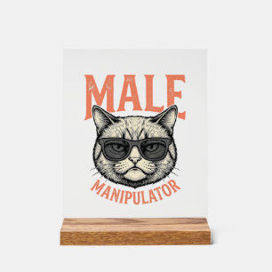 Panneau En Acrylique Manipulateur Masculin Lunettes de Soleil Chat Drôl