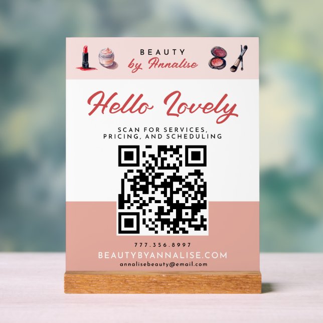 Panneau En Acrylique Maquillage Artiste Hello Lovely Business QR code (Neutre)