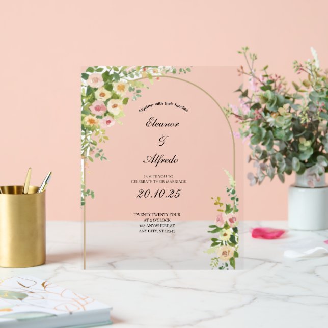Panneau En Acrylique Mariage à la rose aquarelle  (Mariage)