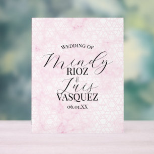 Panneau En Acrylique Mariage Abstrait Rose Script Noir 