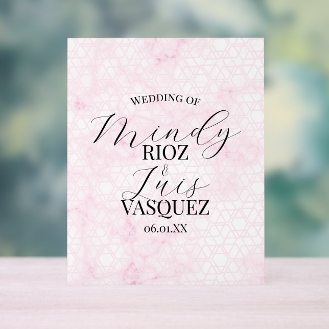 Panneau En Acrylique Mariage Abstrait Rose Script Noir  (Neutre)