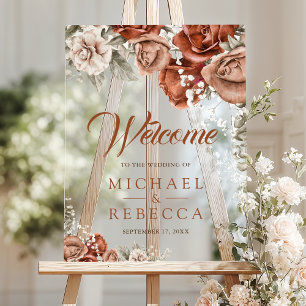Panneau En Acrylique Mariage Accueil Floral Terracotta Bohème Brûlé