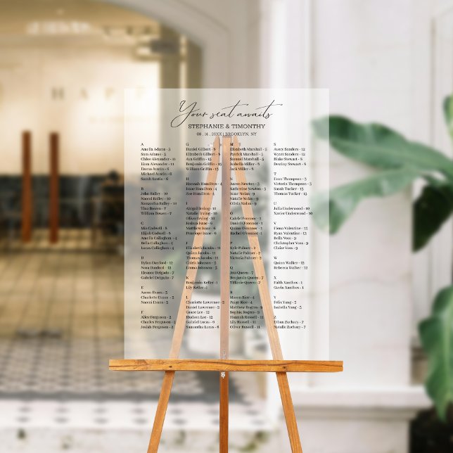 Panneau En Acrylique Mariage alphabétique élégant (Ensure your guests can easily find their seats with our alphabetically organized guest list chart.)