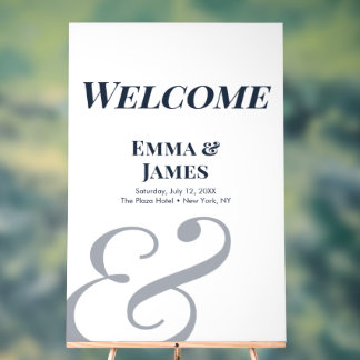Panneau En Acrylique Mariage Ampersand Navy | Enseigne de bienvenue en