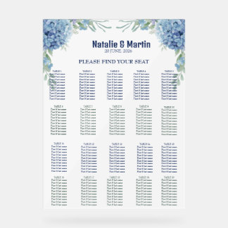 Panneau En Acrylique Mariage Aquarelle Romantique aux Hortensias Bleus
