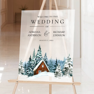 Panneau En Acrylique Mariage au chalet de forêt d'hiver Bienvenue
