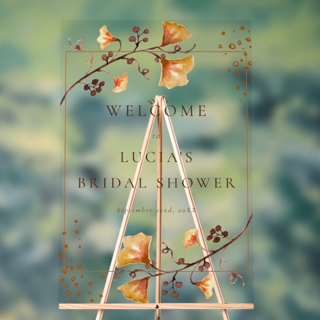 Panneau En Acrylique Mariage Automnal sous la Feuille Sèche Aquarelle (Neutre)