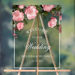 Panneau En Acrylique Mariage aux Roses 3D Blanches et Roses Élégantes