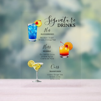 Panneau En Acrylique Mariage avec Boissons de Signature Minimalistes Mo