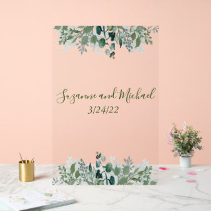 Panneau En Acrylique Mariage Bienvenue Foliage Feuille Verdure