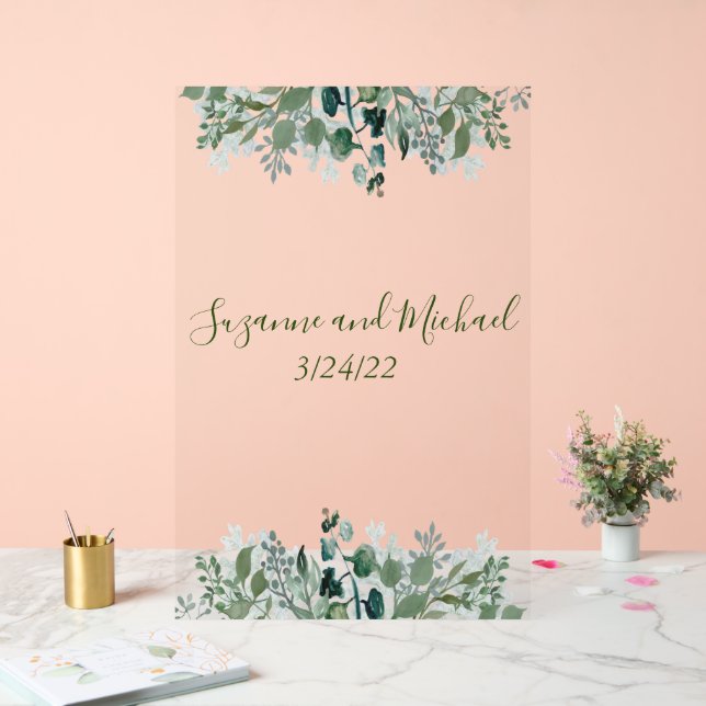 Panneau En Acrylique Mariage Bienvenue Foliage Feuille Verdure (Mariage)