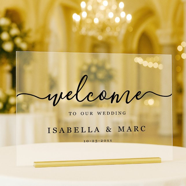 Panneau En Acrylique Mariage Bienvenue Minimaliste (Créateur téléchargé)