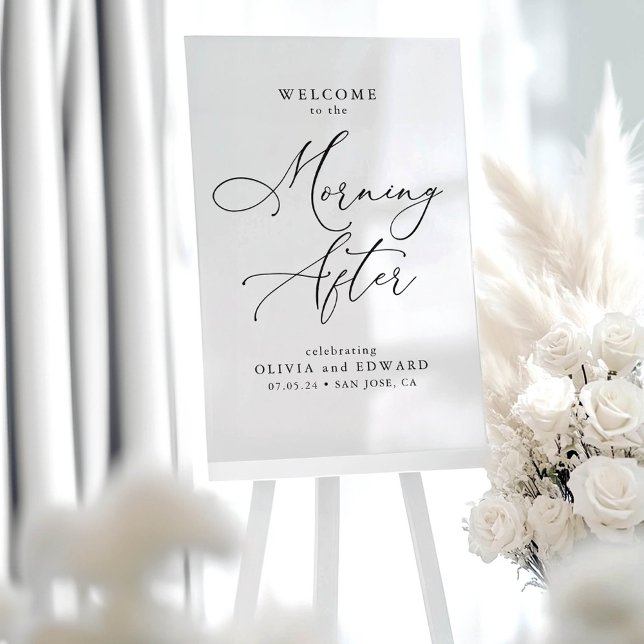 Panneau En Acrylique Mariage Brunch Le Matin Après L'Affiche de bienven (Elegant The Morning After Wedding Brunch Welcome Sign)
