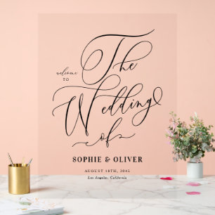 Panneau En Acrylique Mariage Calligraphie Fantaisie Noir Bienvenue