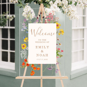 Panneau En Acrylique Mariage campagnard Fleur sauvage coloré Bienvenue