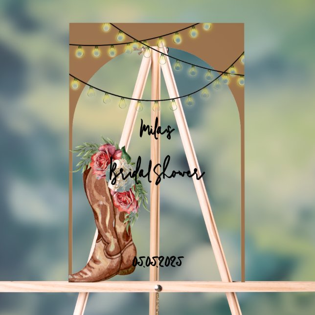 Panneau En Acrylique Mariage champêtre rose floral cowboy  (Neutre)