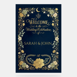 Panneau En Acrylique Mariage chic élégant floral bleu nuit de bienvenue