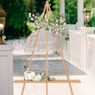 Panneau En Acrylique Mariage Citrouille de verdure Bienvenue