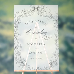 Panneau En Acrylique Mariage Classique Vintage Fleurs Noires Bienvenue