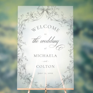 Panneau En Acrylique Mariage Classique Vintage Fleurs Noires Bienvenue