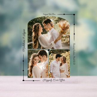 Panneau En Acrylique Mariage Couple Photo personnalisée Collage Coeurs 