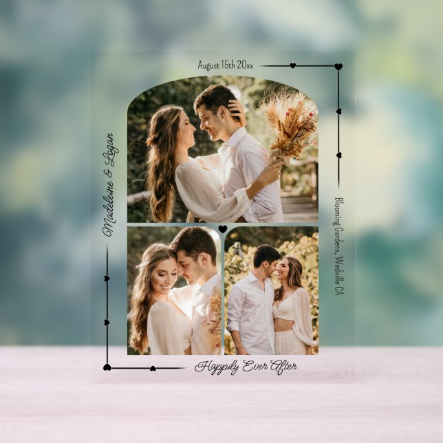 Panneau En Acrylique Mariage Couple Photo personnalisée Collage Coeurs  (Neutre)
