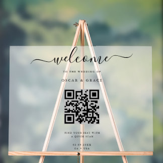 Panneau En Acrylique Mariage d'accueil givré avec code QR