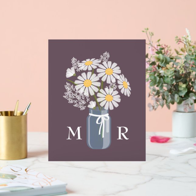 Panneau En Acrylique Mariage Daisées Mason Jar Monogramme initial viole (Mariage)