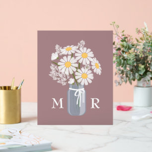 Panneau En Acrylique Mariage Daisies Mason Jar Monogramme Première Rosy