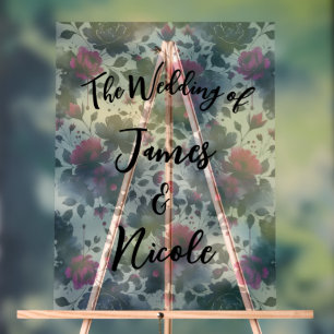 Panneau En Acrylique Mariage d'aquarelle couleur rose et bleu épais