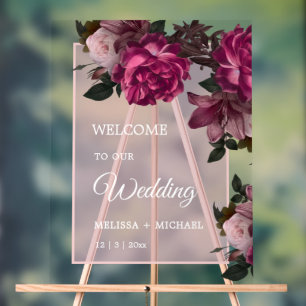 Panneau En Acrylique Mariage de bienvenue avec des roses romantiques de