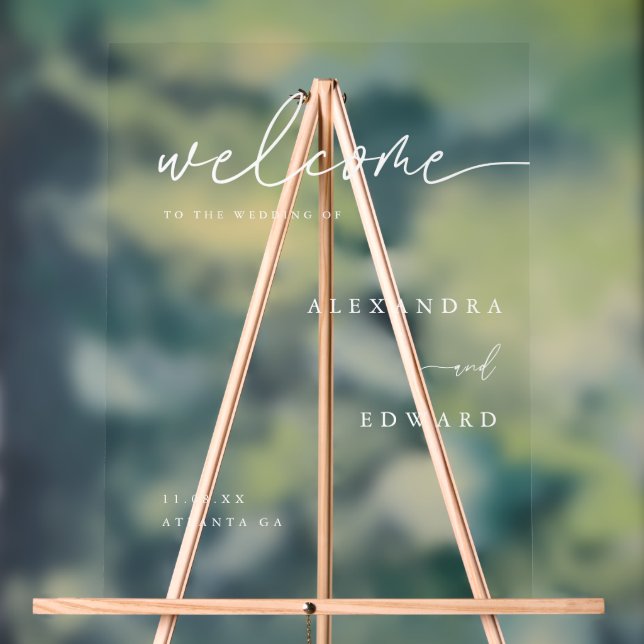 Panneau En Acrylique Mariage de bienvenue écriture classique minimalist (Neutre)