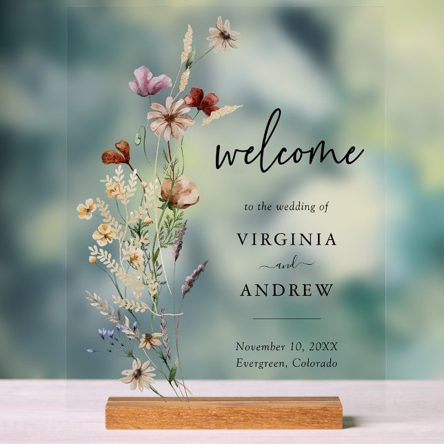 Panneau En Acrylique Mariage de Bienvenue Floral Boho (Boho Floral Welcome Wedding Acrylic Sign by Painted Paperie
)