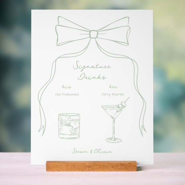 Panneau En Acrylique Mariage de boisson de signature verte de la main t (Neutre)