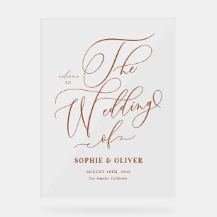 Panneau En Acrylique Mariage de calligraphie Whimsical Terracotta Bienv