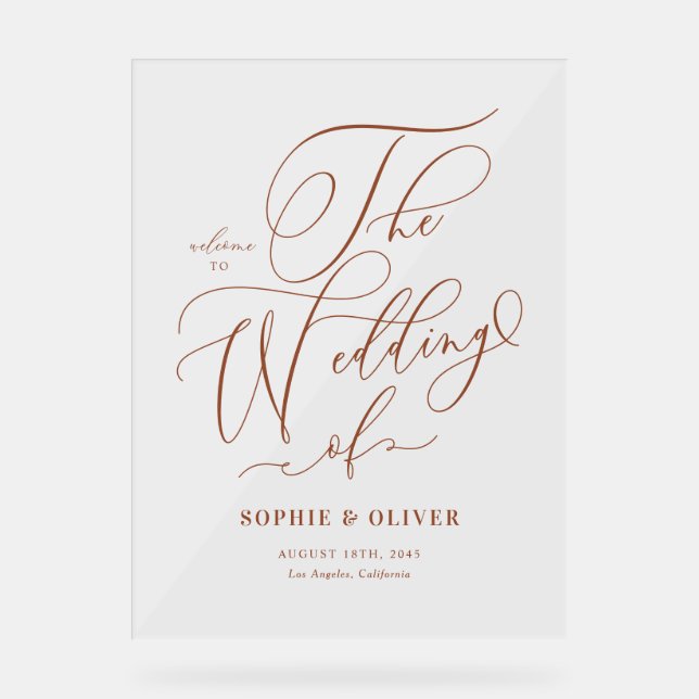 Panneau En Acrylique Mariage de calligraphie Whimsical Terracotta Bienv (Recto)