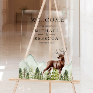 Panneau En Acrylique Mariage de cerf de forêt de montagne Bienvenue