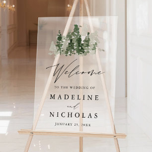Panneau En Acrylique Mariage de la forêt de pin rustique Bienvenue Froi