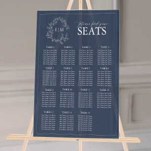 Panneau En Acrylique Mariage de Monogramme de la Marine Blue Leafy Cres