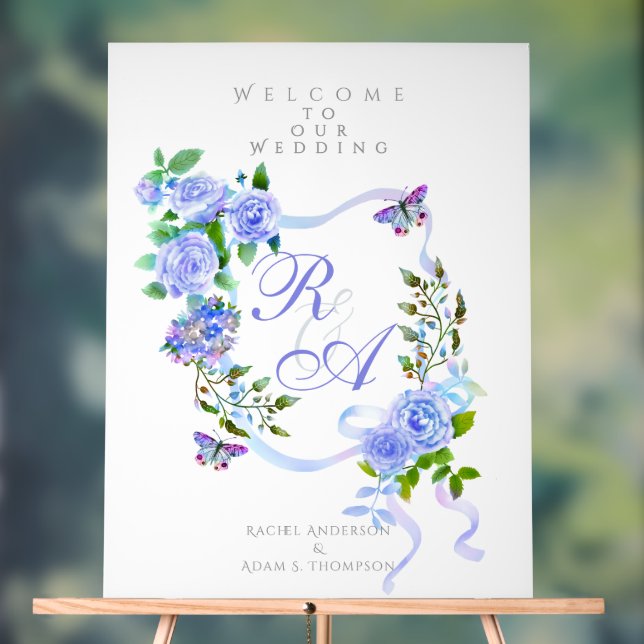 Panneau En Acrylique Mariage de monogramme Rose bleu (Neutre)